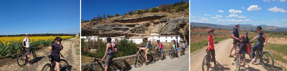 Riding mountain bikes from Ronda to Setenil, Spain