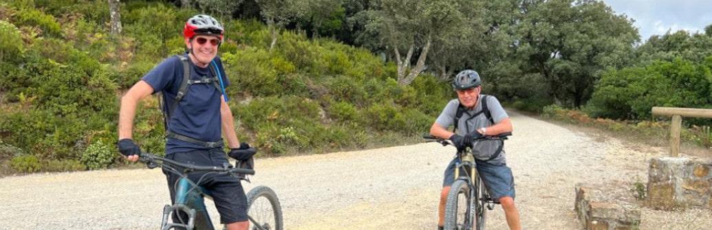 Mountain bike riders on tour in Andalucia, Spain