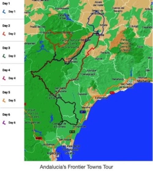 Road cycling tour in Spain map of Frontier towns tour