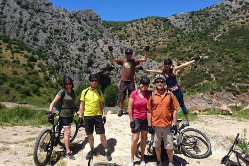 Group of mountain bikers on a guided mtb ride in Ronda