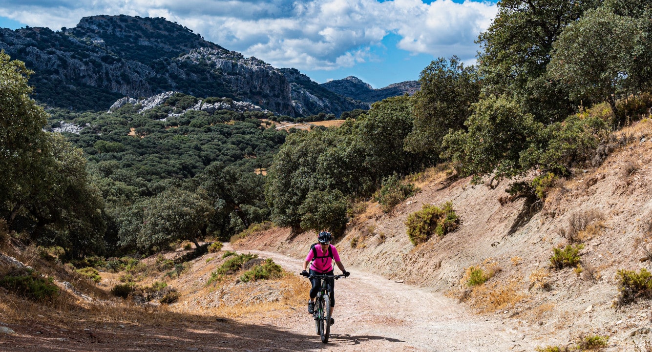 mountain biker in spain on holiday riding in the Grazalema Natural park