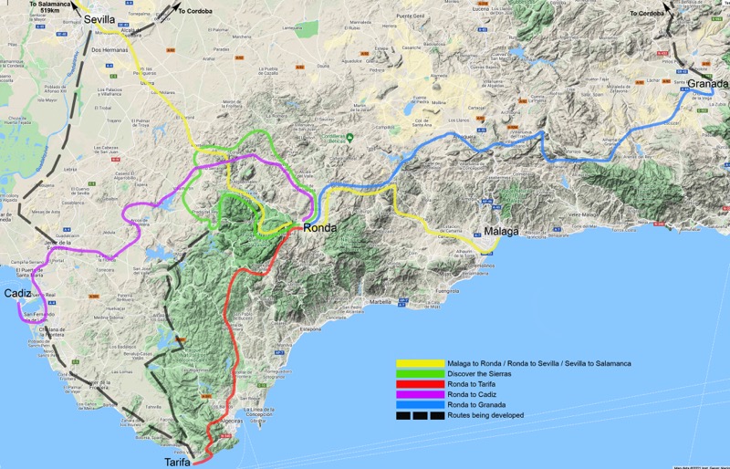 mountain bike tour maps in western andalucia, spain