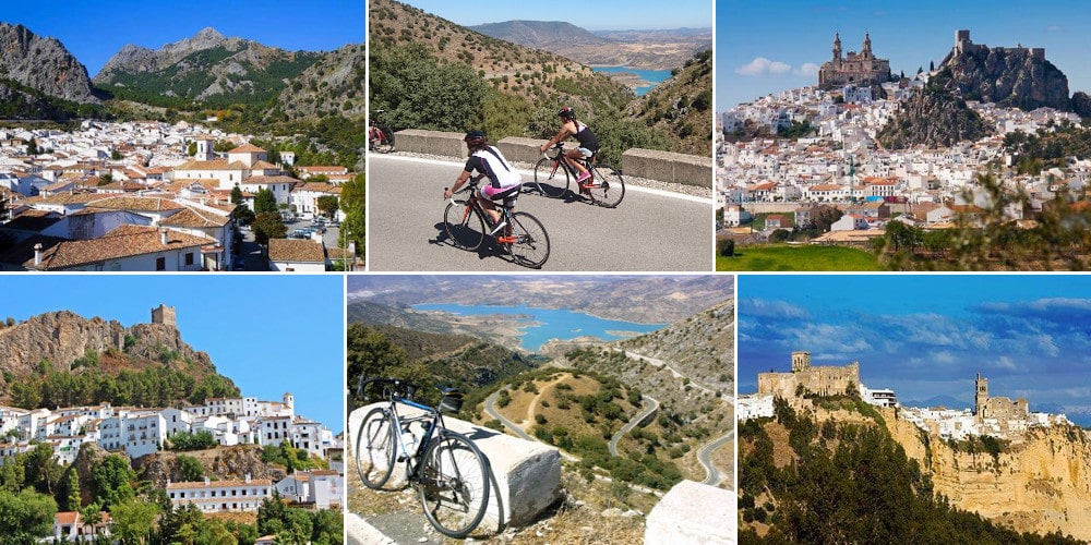 Mountains Challenge road cycling tour in Andalucia spain collage
