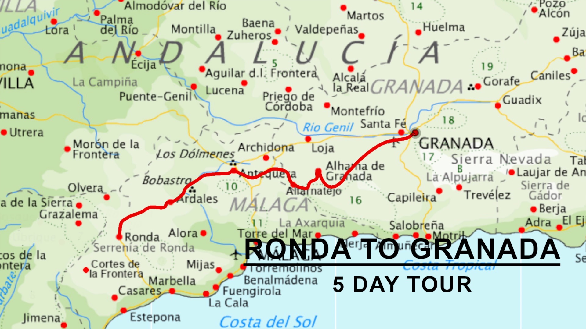 Bike tour spain route map for ronda to granada cycling tour
