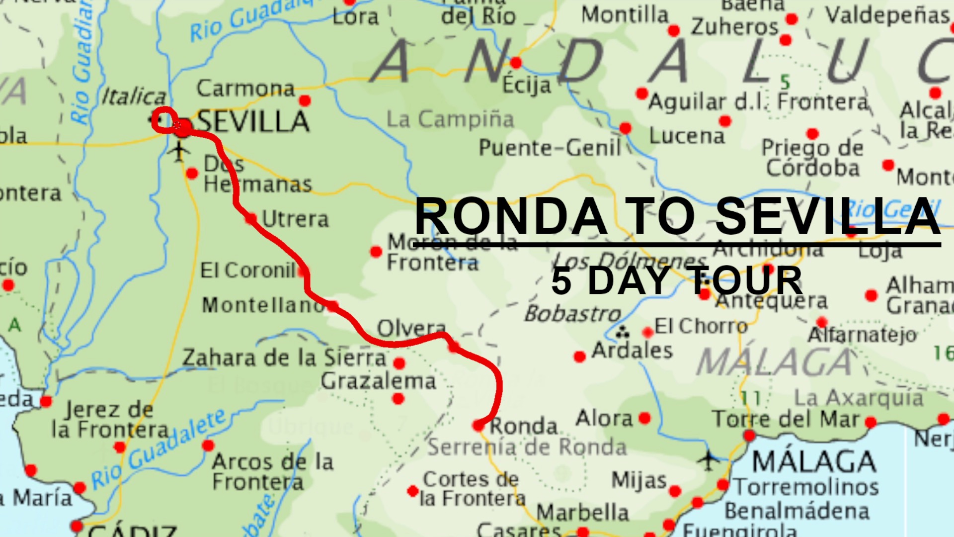 Cycling tour Spain map for Ronda to Sevilla