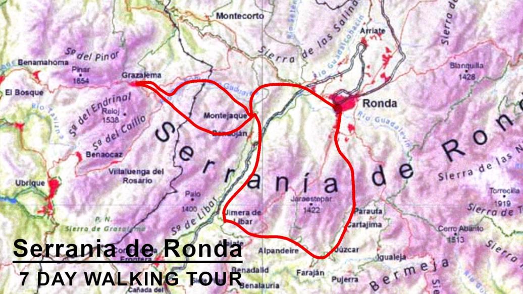 Walking tour spain route map in the serrania de ronda
