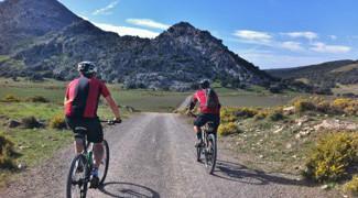mountain biking in grazalema natural park in cadiz province of andalucia, spain