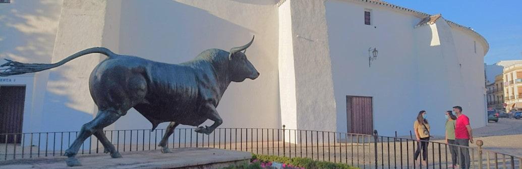 Tourists on a guided tour near Ronda bullring