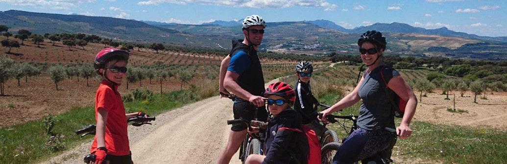 Familt bike ride in Andalucia spain near Ronda and Setenil