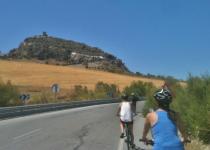 Nearing Zahara, on the rocks above the lake Cycling towards Zahara de la Sierra