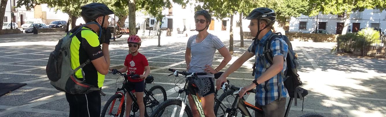 family getting readsy for mtb tour in ronda