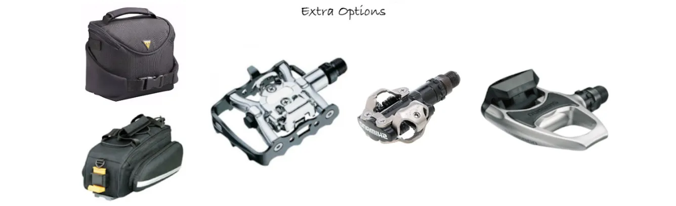 Bike rental pedal and bag options